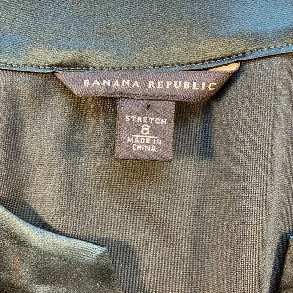 Banana Republic Dark Teal Stretch Sheath Dress with Silk Trim Sz 8 - Picture 4 of 7